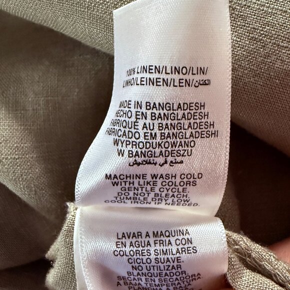 Ellen Tracy size M 100% linen army green decorative zip front short sleeve top - Picture 6 of 10